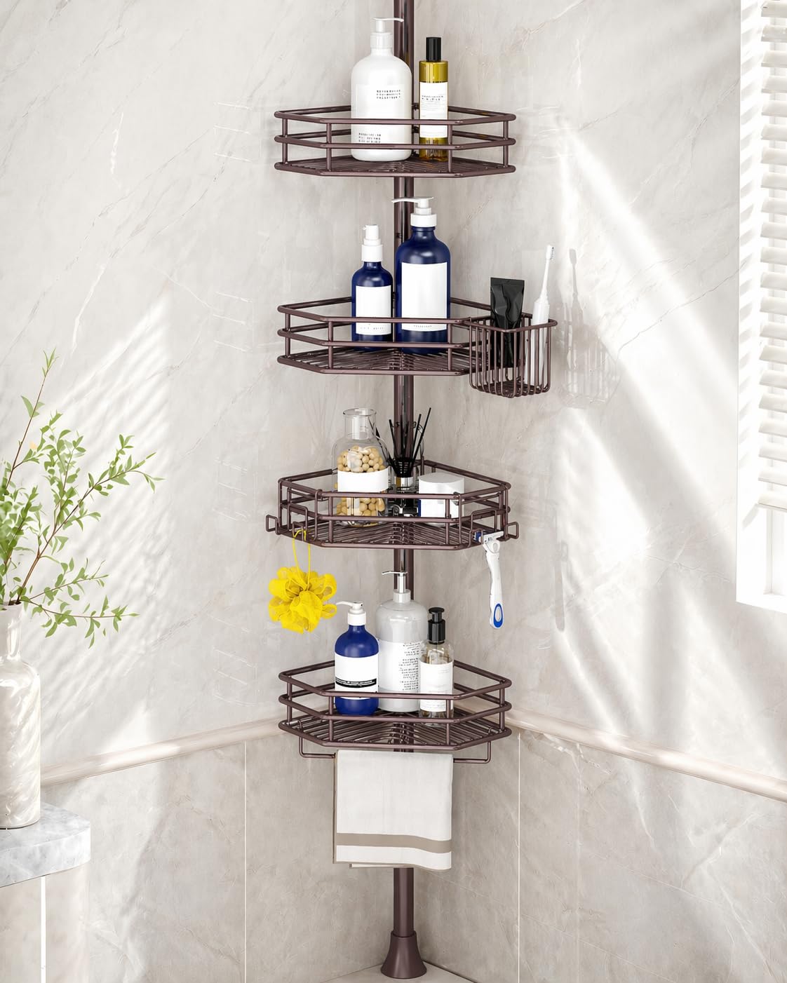 SEIRIONE Rustproof Corner Shower Caddy Tension Pole for Bathroom Storage