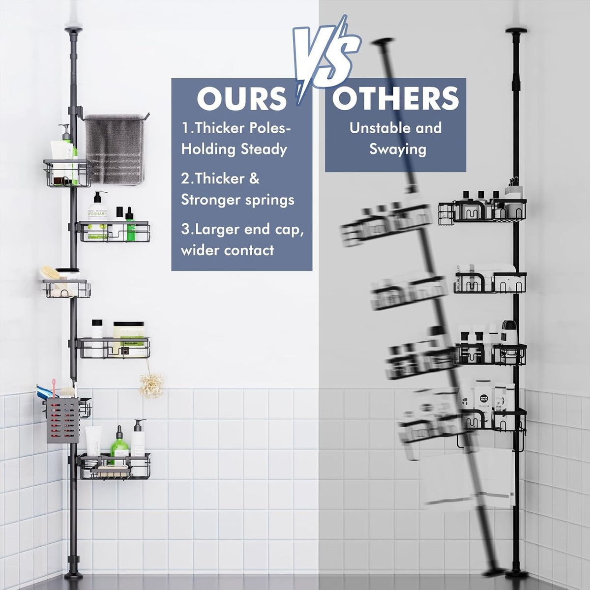 Shower Caddy Organizer Tension Pole, Corner Shower Shelves Bathroom Storage