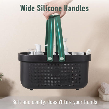 Portable Shower Caddy Basket with Handle Plastic Storage Basket Black Green
