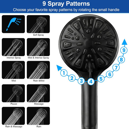 Shower Head, 8'' High Pressure Rainfall/Handheld Shower Combo, Matte Black