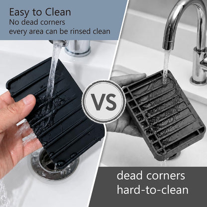 Bathway Silicone Soap Dishes for Shower, Self-Draining Bar Soap Holder Non-Slip Sink Organizer Tray for Sink, Bathroom & Kitchen, Keeps Bar Soap Dry& Dishwasher Safe, Black & Black (2 Pack)