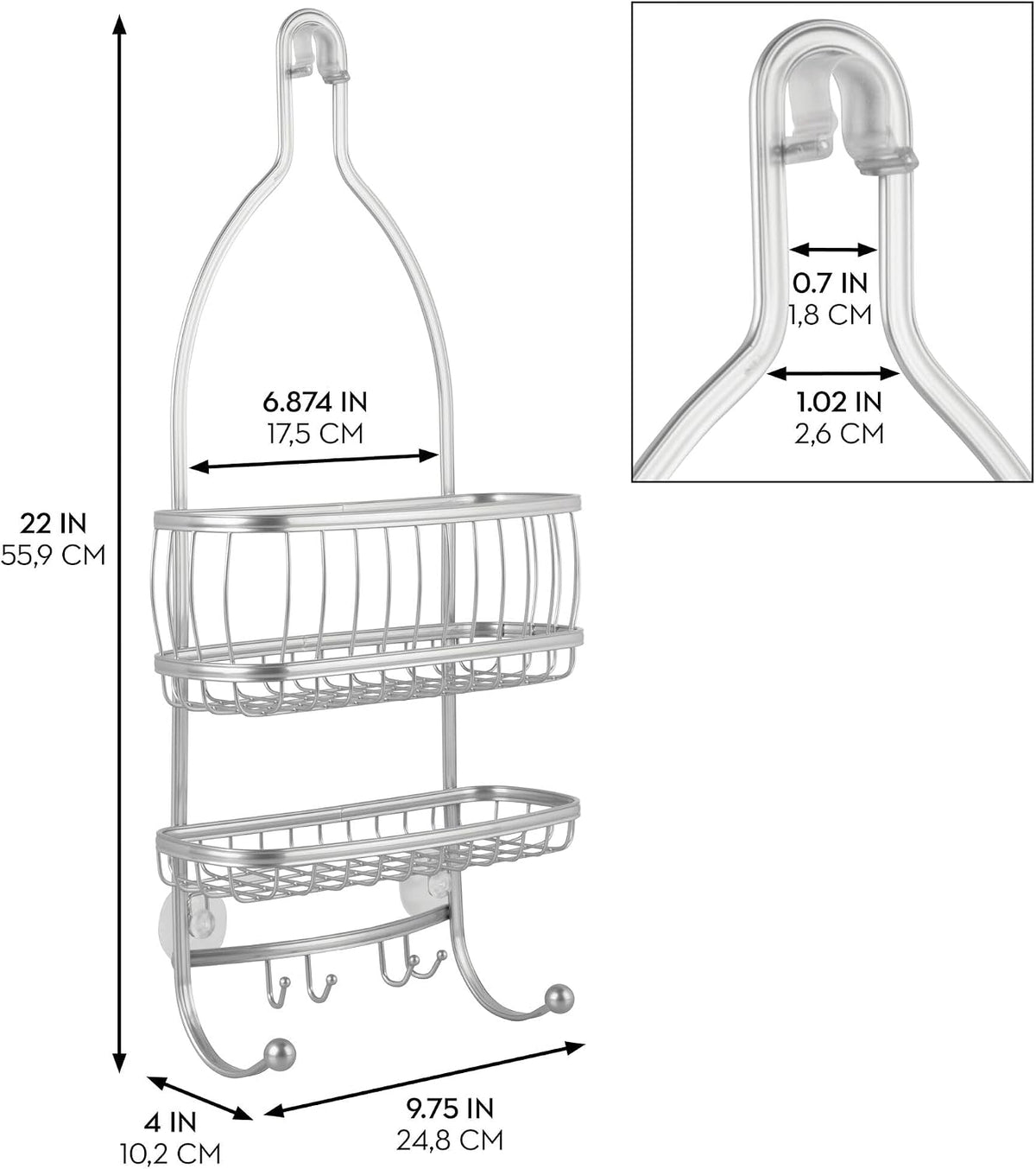 iDesign York Metal Wire Hanging Shower Caddy, Satin Silver