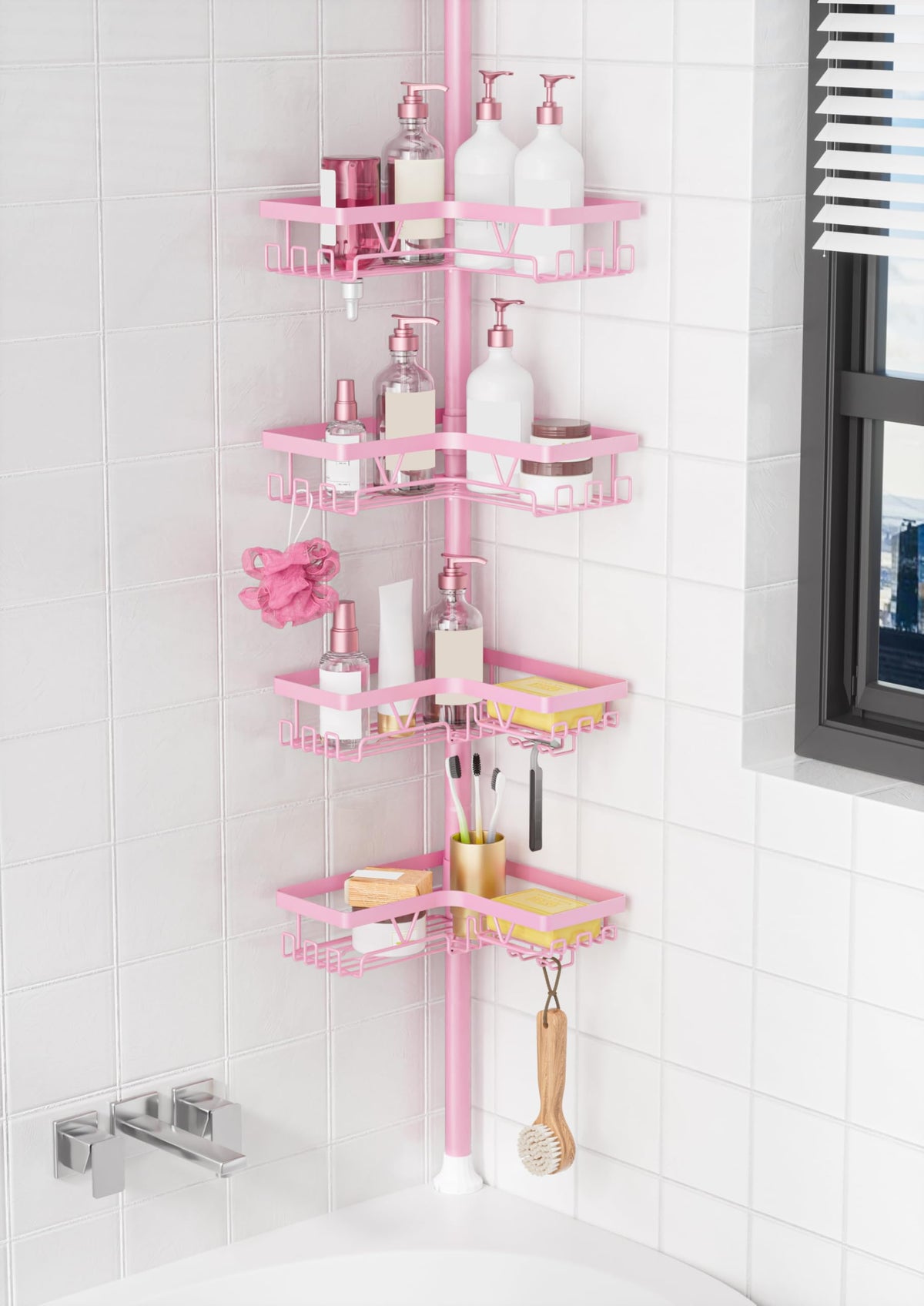 KEGII Corner Shower Caddy Tension Pole, Large Capacity Bathroom Organizer