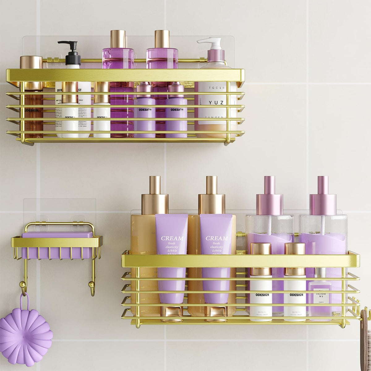 ODesign Shower Caddy Adhesive Stainless Steel Storage Organizers (Silver, 3 Pack)