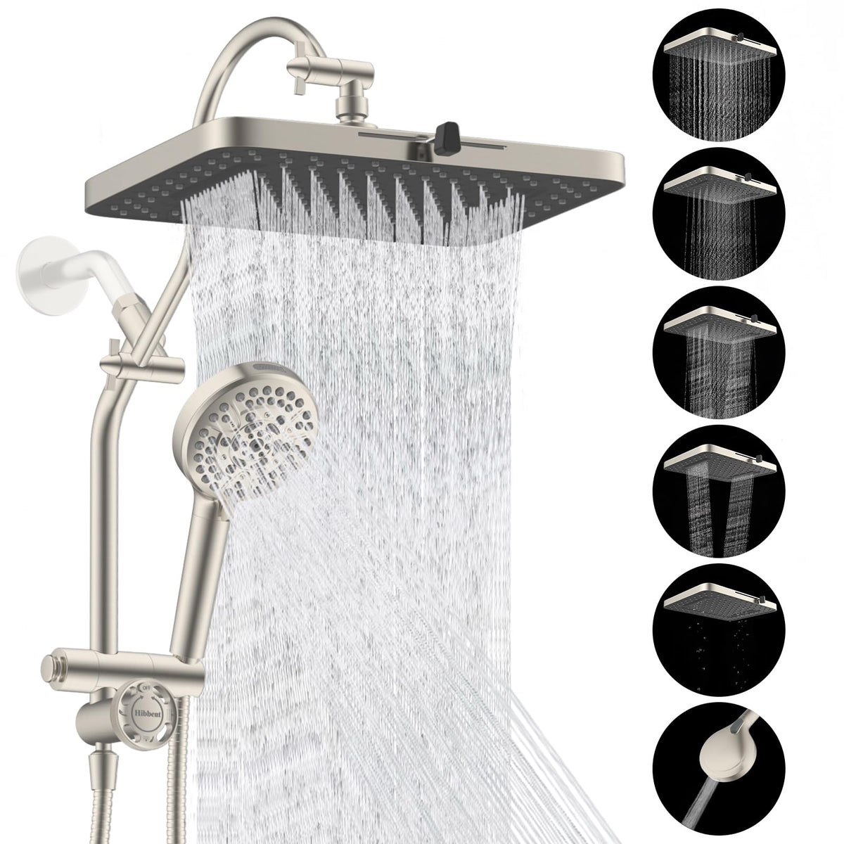 Hibbent cUPC Certified High Pressue 13'' Rainfall Shower Head with 5-Spray