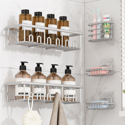 5 Pack Adhesive Bathroom Holders & Dispensers for Kids & Adults, Black