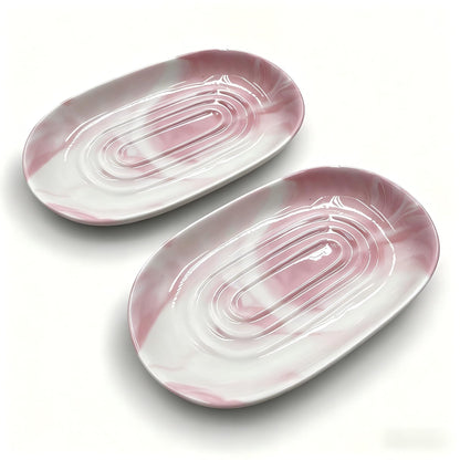 Ceramic Marble Pattern Soap Dish, Textured Raised Soap Saver Tray for Shower Bathroom Kitchen Sink Vanity, Easy to Clean Multi-Use Holder for Bar Soap Jewelry Rings Keys, White (1 Pack)