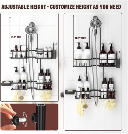 REINHARDT Adjustable Shower Caddy Hanging for Handheld Showerheads, Black