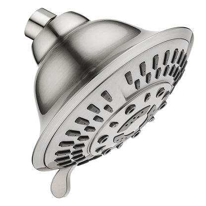 BRIGHT SHOWERS High Pressure Rain Shower Head, Fixed Shower Head with 5 Spray Settings, Adjustable Angle and Anti-Clog Nozzles, Oil Rubbed Bronze