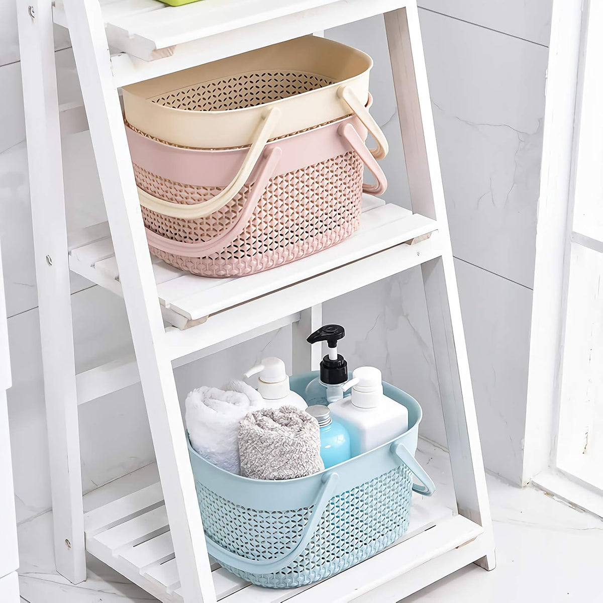 rejomiik Portable Plastic Shower Caddy Basket with Handles, Blue