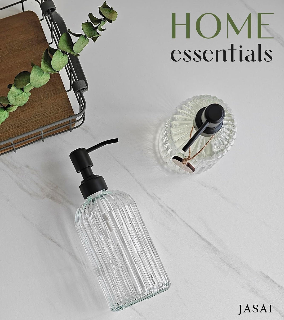 JASAI 18Oz Simple Glass Soap Dispenser with Black Rust Proof Pump.
