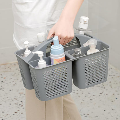 Plastic Portable Shower Caddy Basket with Handle, 3 Compartments, Grey