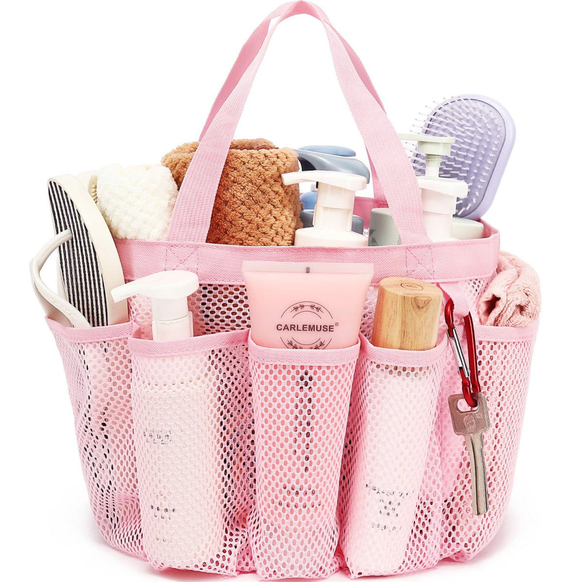 Fammart Mesh Shower Caddy Portable for College Dorm Room Essentials, Odorless Polyester Large Shower Tote Bag with Dual Handles, 8-Pocket Quick-Dry Toiletry Organizer for Travel, Beach, Camping, Gym