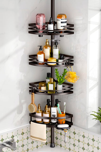 HAMITOR Shower Caddy Tension Pole: Corner Bathroom Organizer for Renters