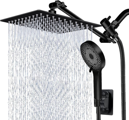 Shower Head, Rain Shower Head with Handheld Spray Combo, 10 Inch Adjustable High Pressure Rainfall Shower Head, Dual Showerhead Set with Extension Arm and 60 Inch Long Shower Hose (Silver)