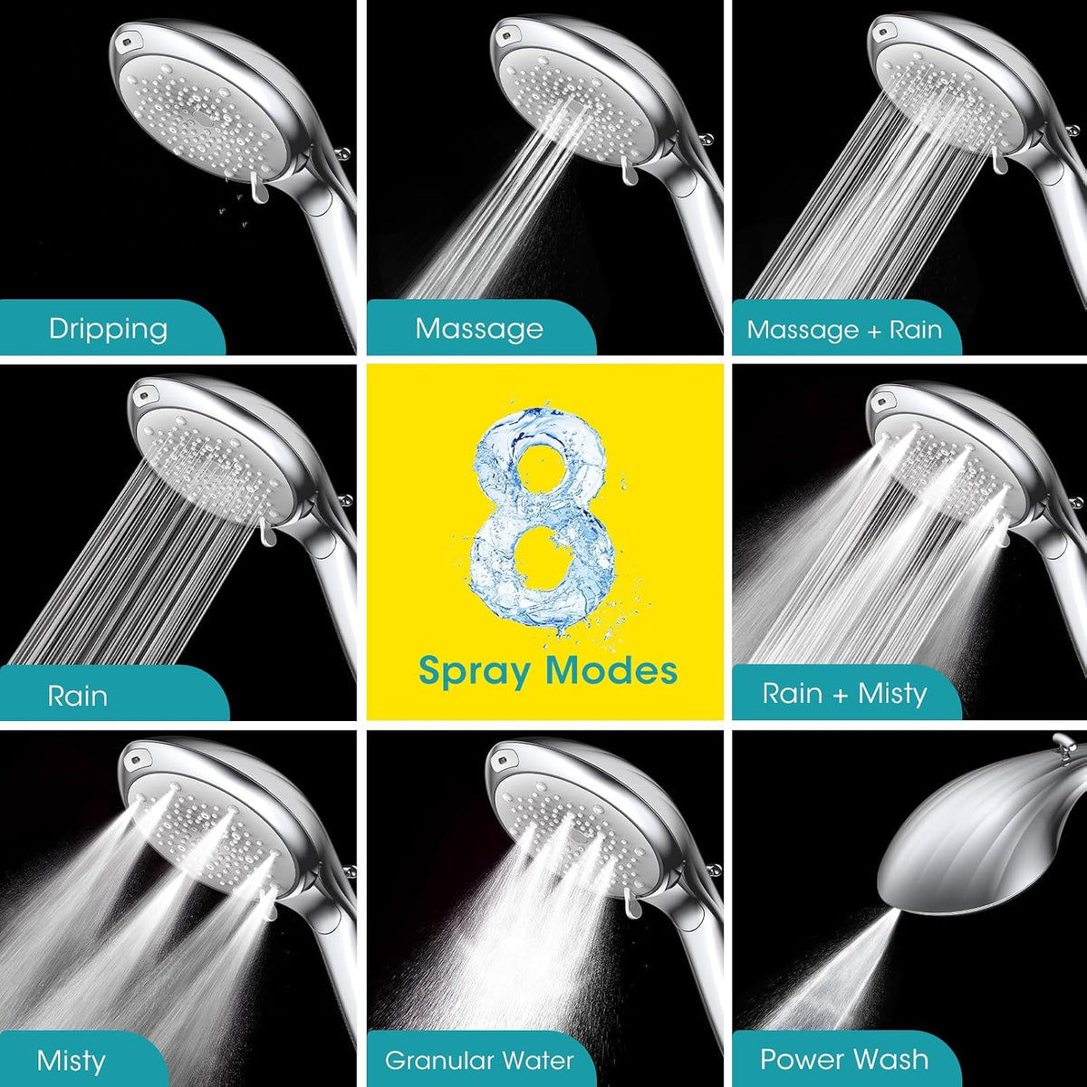 FASDUNT Filtered Shower Head with Handheld, High Pressure 8 Sprays, Chrome