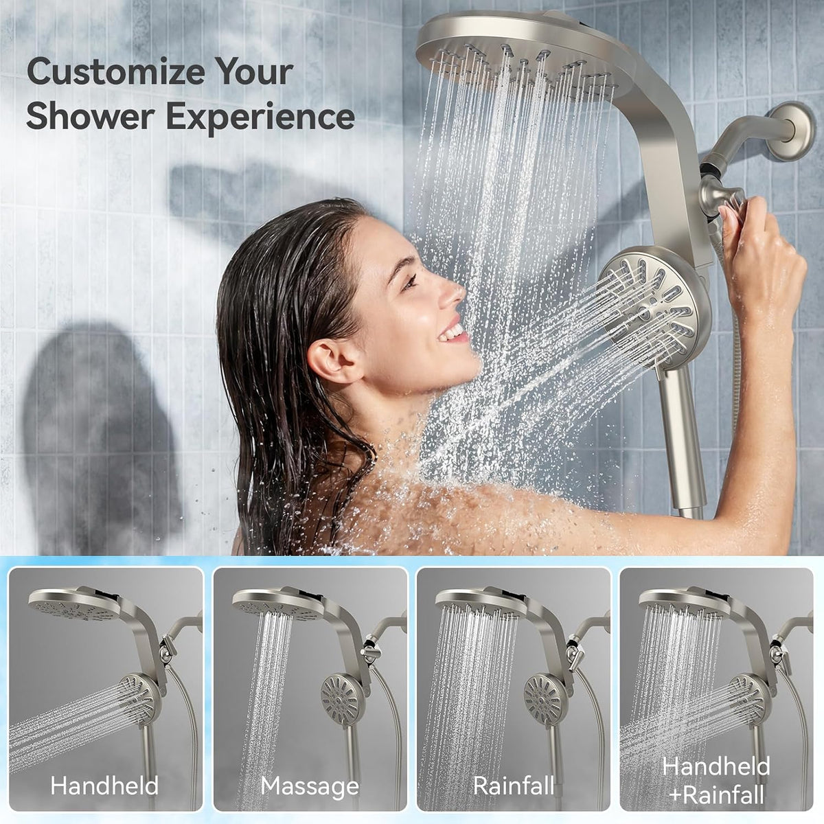INAVAMZ High Pressure Magnetic Shower Head with Handheld Combo Light Nickel