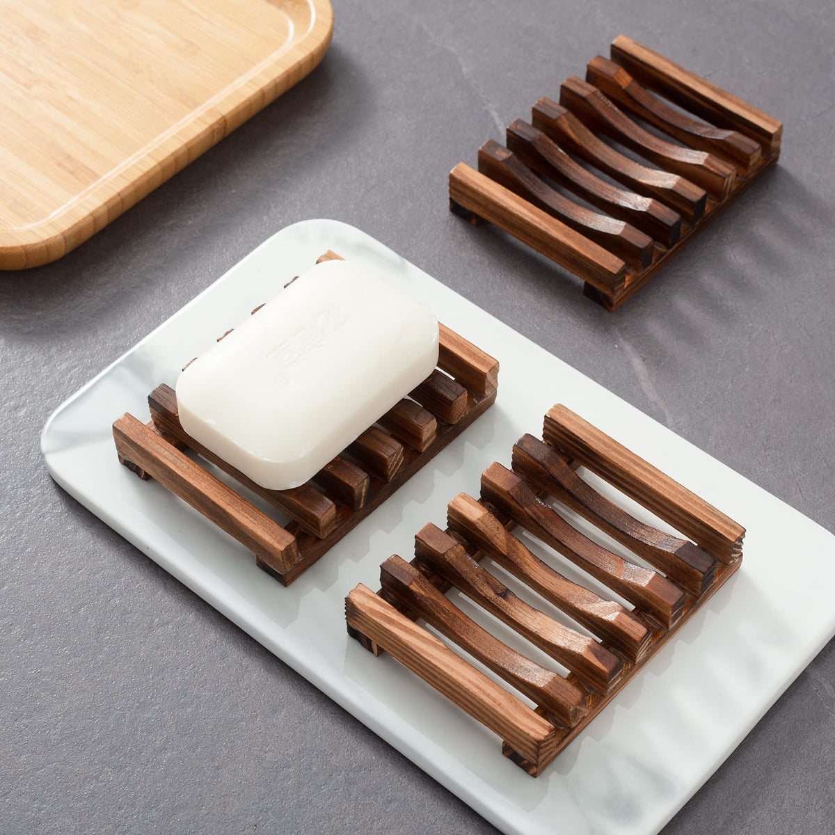 Wooden Soap Dish for Shower,Set of 2 Shower Soap Holder,Self draining Bar Soap Holder for Bathroom, Homemade Soaps Saver Natural Soaps Tray, Vowupt