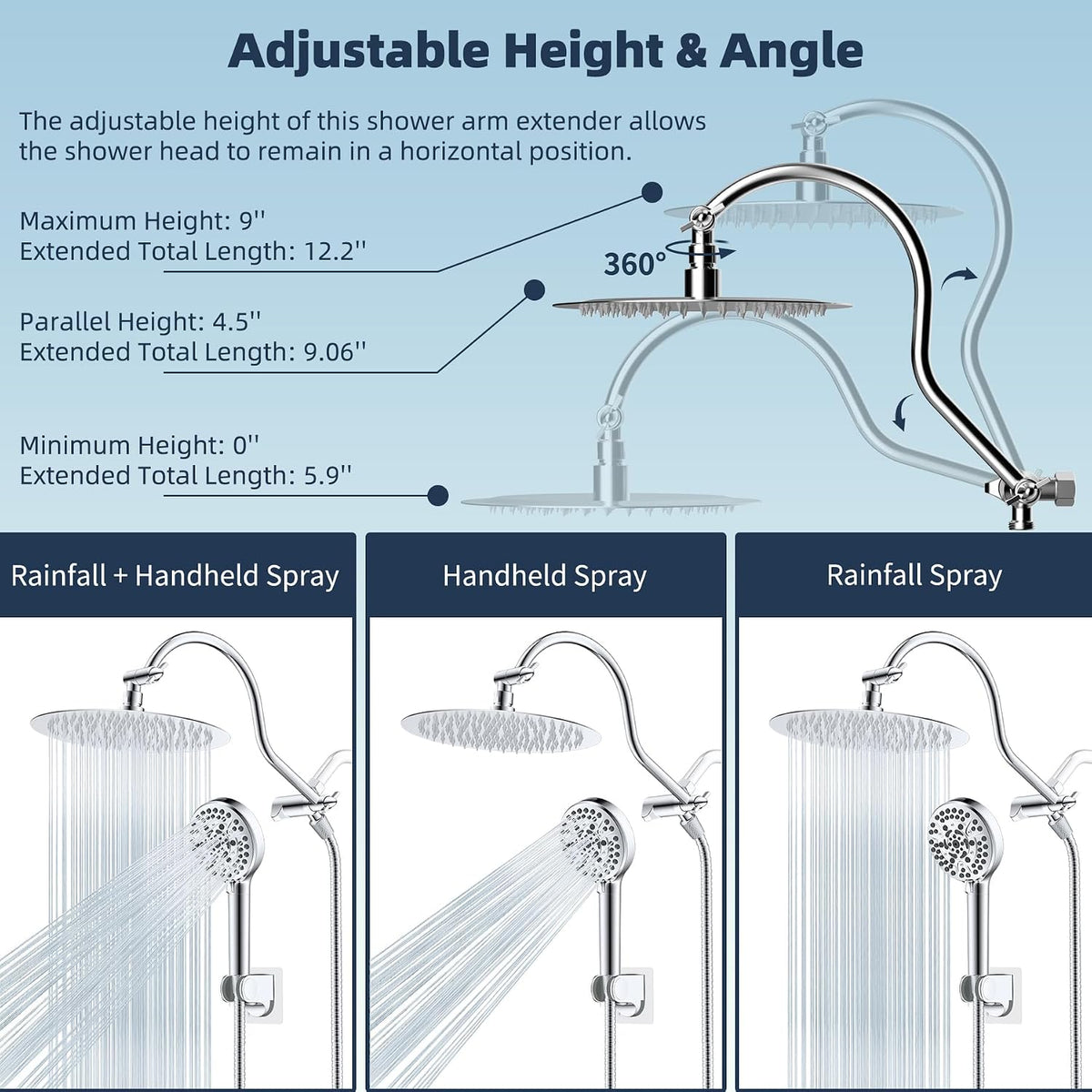 Hibbent All Metal cUPC Certified Shower Head, 10'' Rainfall Shower Head