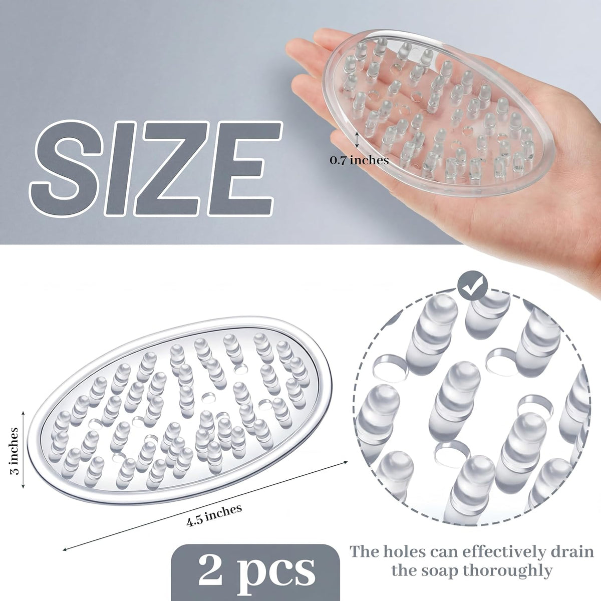 2 Pcs Soap Dish with Holes for Kitchen Bathroom, Clear