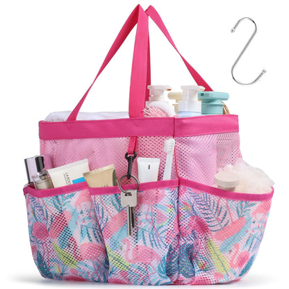 Mesh Shower Caddy Portable - 8 Pockets, S-Hook, Shower Bag for Dorm Camping