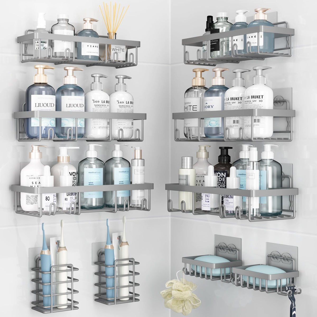 Liuoud 5 Pack Shower Caddy for Inside Shower, Pink Bathroom Decor Set