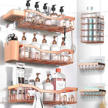 NESOMI 7-Pack Shower Caddy Adhesive,Stainless Steel Shower Organizer Shelf