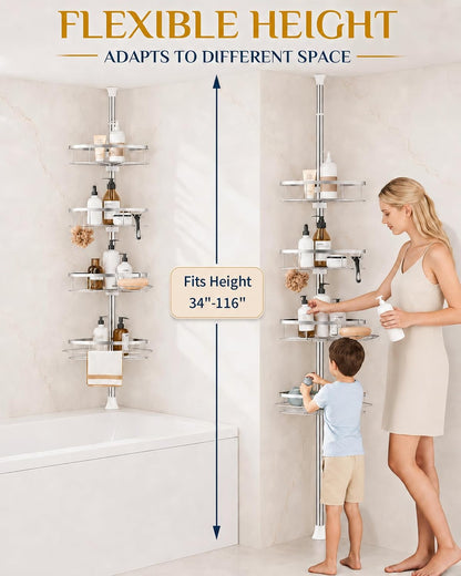 SEIRIONE Rustproof Corner Shower Caddy Tension Pole for Bathroom Organizers