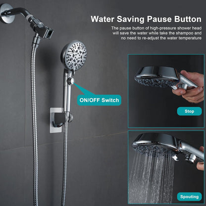 GwernKB Handheld Shower Head with On Off Switch 8-Mode High Pressure Showerhead with 79 Inches Extra-long Stainless Steel Hose and Bracket PLUS Extra Low-Reach Adhesive Wall Mount for Kids,Silver…