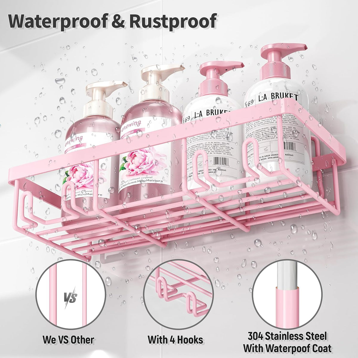 Liuoud 5 Pack Shower Caddy for Inside Shower, Pink Bathroom Decor Set