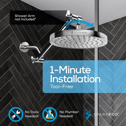 SparkPod Rain Shower Head, 8 Inch Round, Luxury Polished Chrome Finish