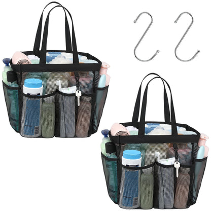 Mesh Shower Caddy Portable - 8 Pockets, S-Hook, Shower Bag for Dorm Camping