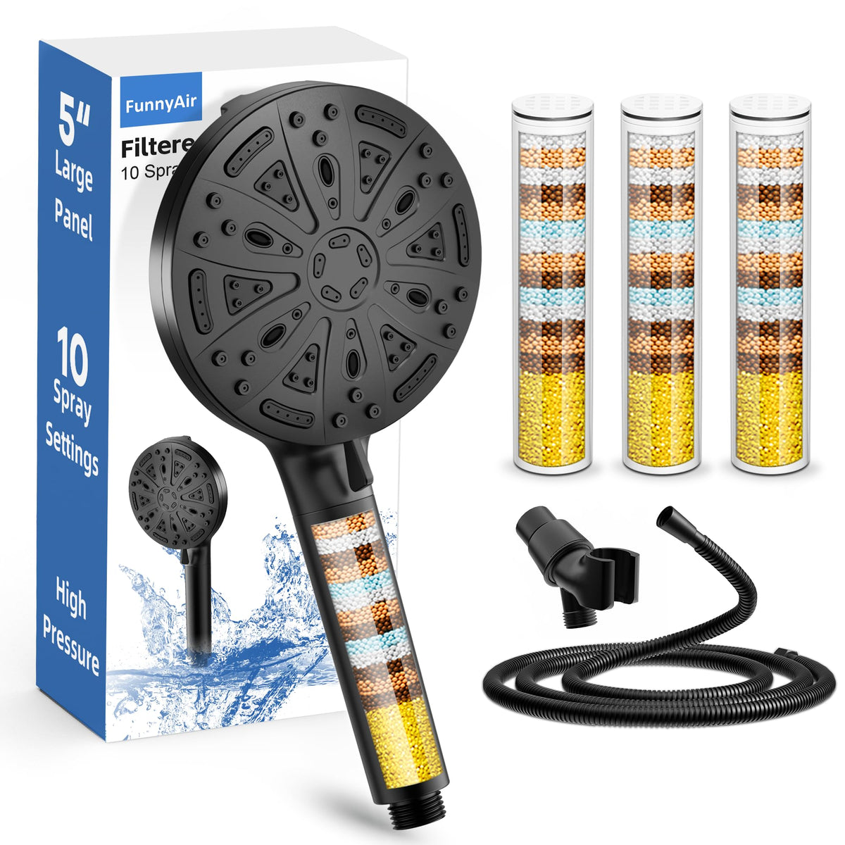 Filtered Shower Head with Handheld（3 Filters）Water Softener for Hard Water