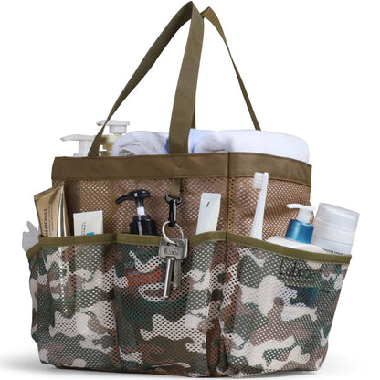 Mesh Shower Caddy Portable - 8 Pockets, S-Hook, Shower Bag for Dorm Camping