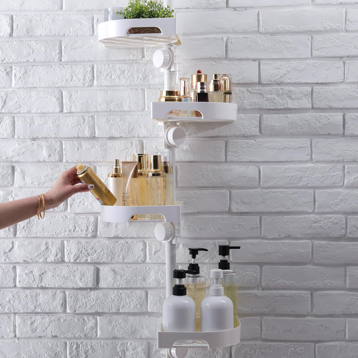 shuang qing 360° Rotating Corner Shower Caddy Tension Pole Organizer, White