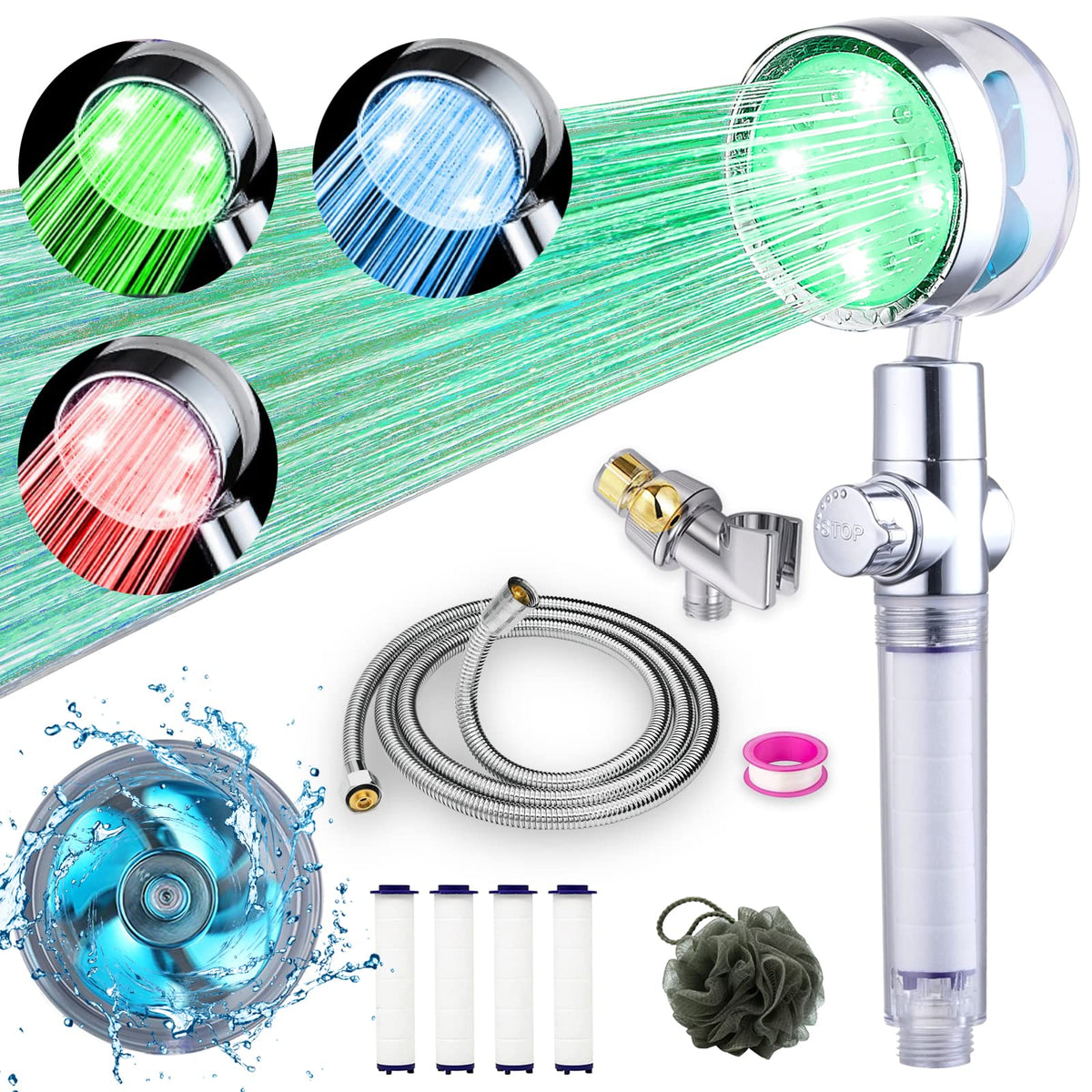 CWPW High Pressure Handheld Showerhead with filters,Vortex hydro jet Turbo