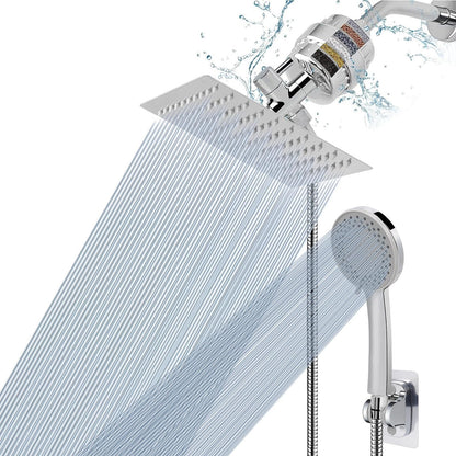 NearMoon Filtered Rain Shower Head, High Pressure 8″Square, and 5 settings Handheld Shower Filter Combo with Self-adhesive Holder/1.5M Hose -1 Replaceable Filter Cartridge (Matte Black)