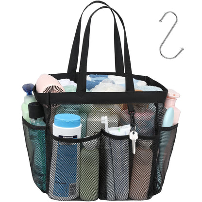 Mesh Shower Caddy Portable - 8 Pockets, S-Hook, Shower Bag for Dorm Camping