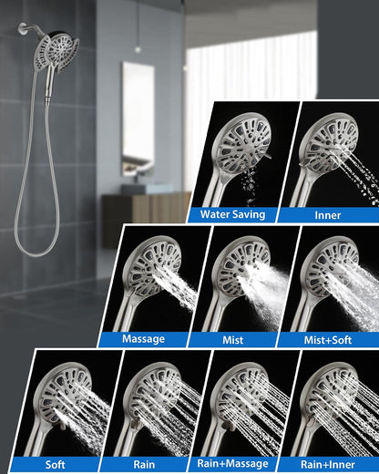 INAVAMZ 2 in 1 Shower Head with Handheld Combo High Pressure Nickel 1.8 GPM