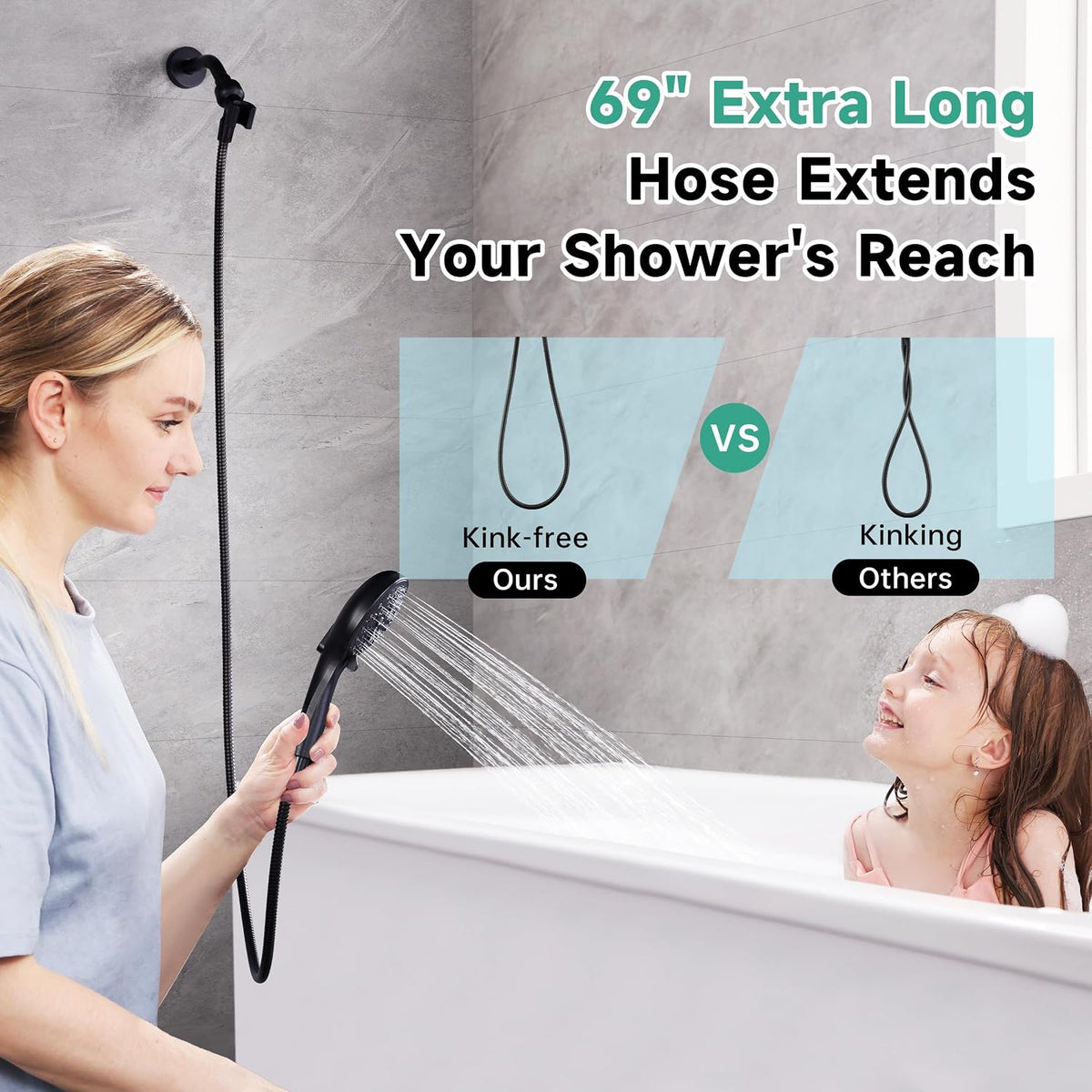 BRIGHT SHOWERS High Pressure Shower Head with Handheld, 9 Spray Settings Showerhead Built in Power Wash to Clean Tub and Pets, Extra Long 69" Hose, Adjustable Bracket, Oil-Rubbed Bronze