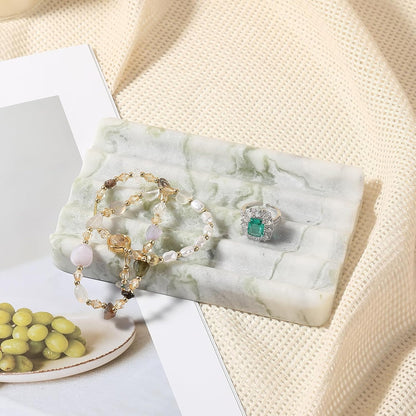 Karibiber Marble Soap Dish, Large Stone Bar Soap Holder Shower, Green Bathroom Soaps Saver, Easy Cleaning Natural Stone Sponge Holder for Kitchen Sink, Executive Jewelry Ring Tray