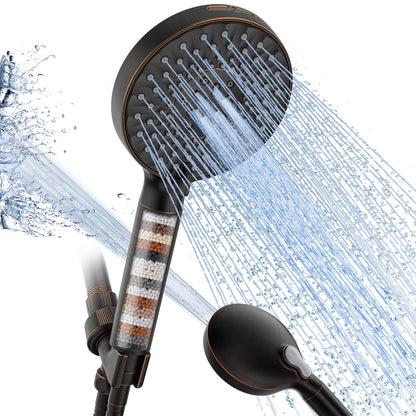 SR SUN RISE Filtered Shower Head with Handheld High Pressure 9 Spray Mode Showerhead Detachable Shower Head Water Softener Filters Beads for Hard Water Remove Chlorine 1 Filter Light Champagne
