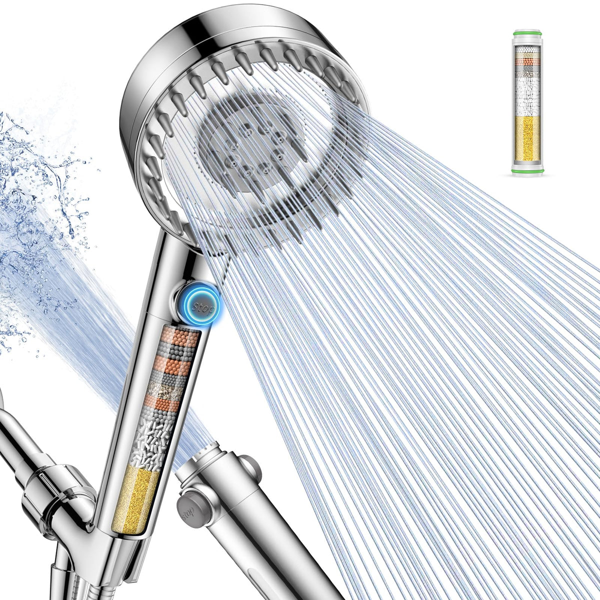 Filtered Shower Head with Handheld 4PCS Filters ShowerHead