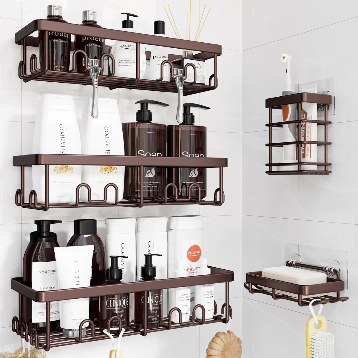 YASONIC Shower Caddy Adhesive, Rustproof Shower Organizer, Wall Shower Rack