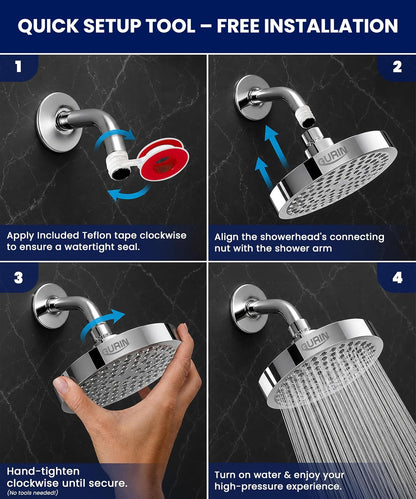 GURIN Shower Head - Luxury Polished Chrome Finish - Rain Showerhead 6 Inch