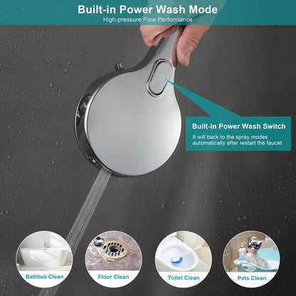 GwernKB Handheld Shower Head with ON OFF Switch & 79in Stainless Steel Hose