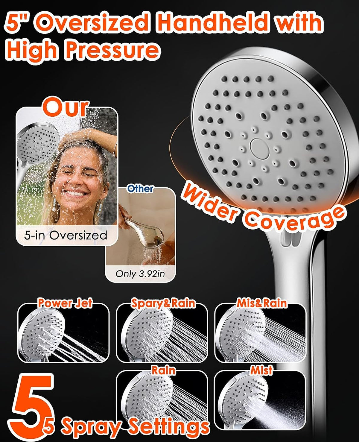 Jafeton 10 Inch High Pressure Rain Shower Head with Handheld Combo