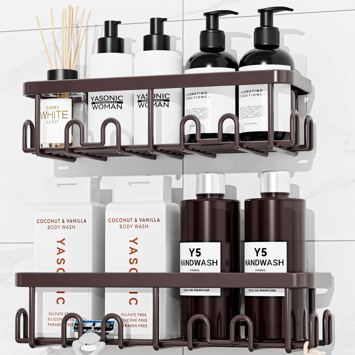 YASONIC Shower Caddy Adhesive, Rustproof Shower Organizer, Wall Shower Rack