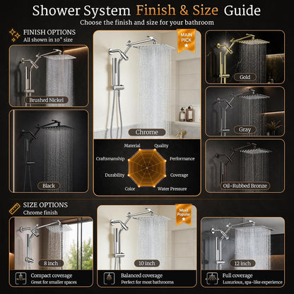 Veken All Metal 10"Luxurious Rain Shower Head with Handheld Spary,Power Jet