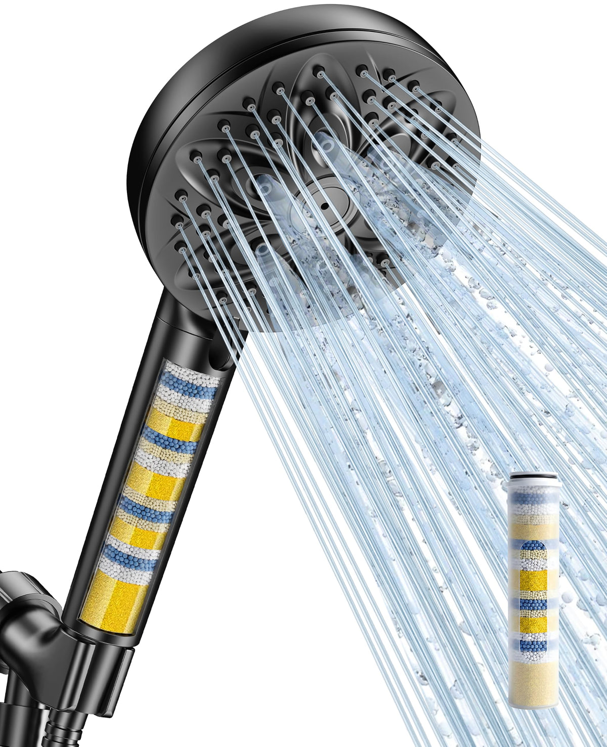 JDO Shower Head with Handheld, High Pressure Handheld 6 Settings, Detachable Shower Head Set with Stainless Steel Hose and Shower Bracket (Matte Black)